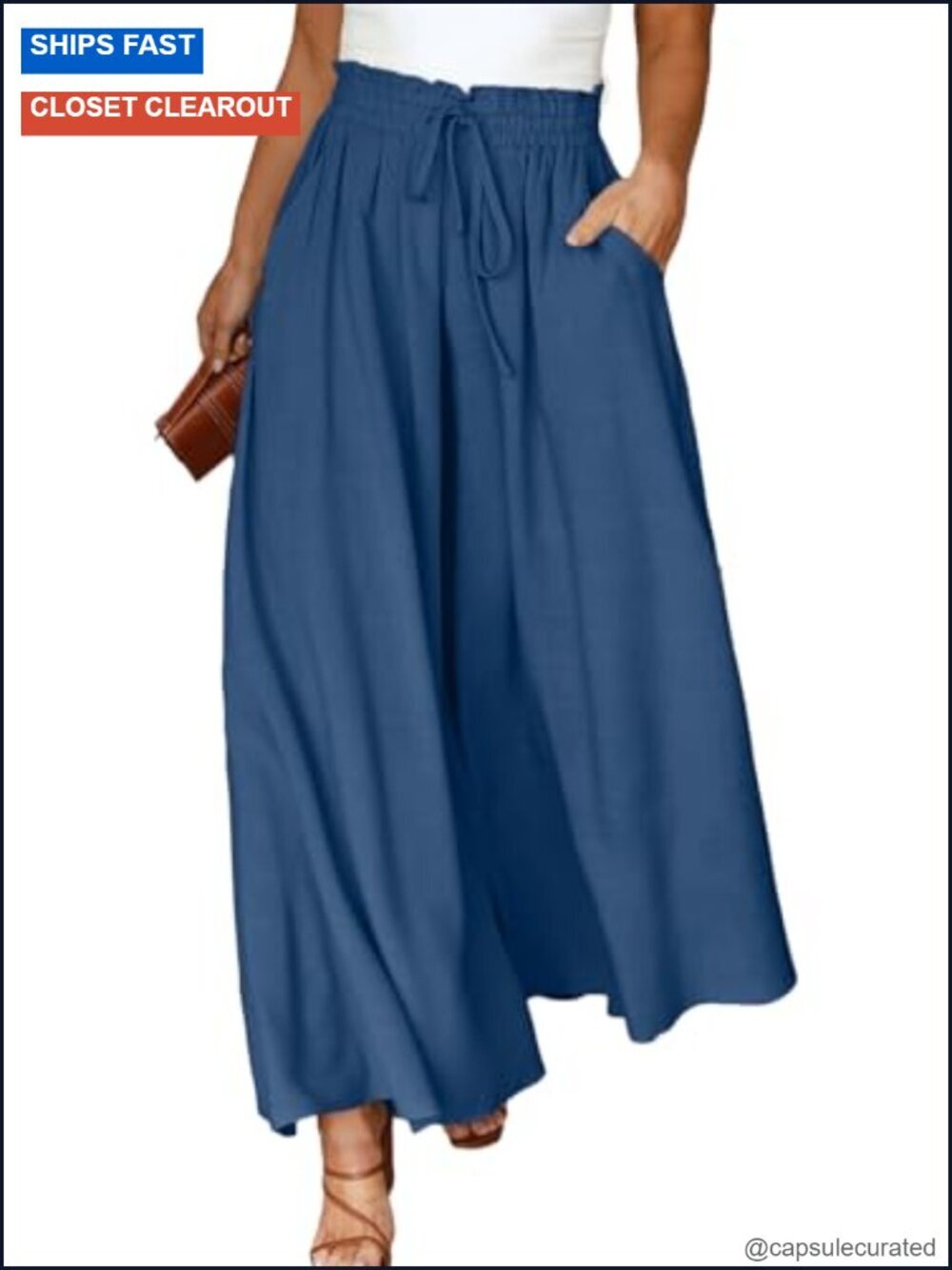 Wide Leg Palazzo Pants Elastic High Waist Drawstring with Pockets